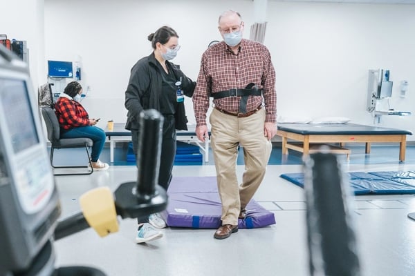 A Stroke Rehabilitation patient practicing balance while walking