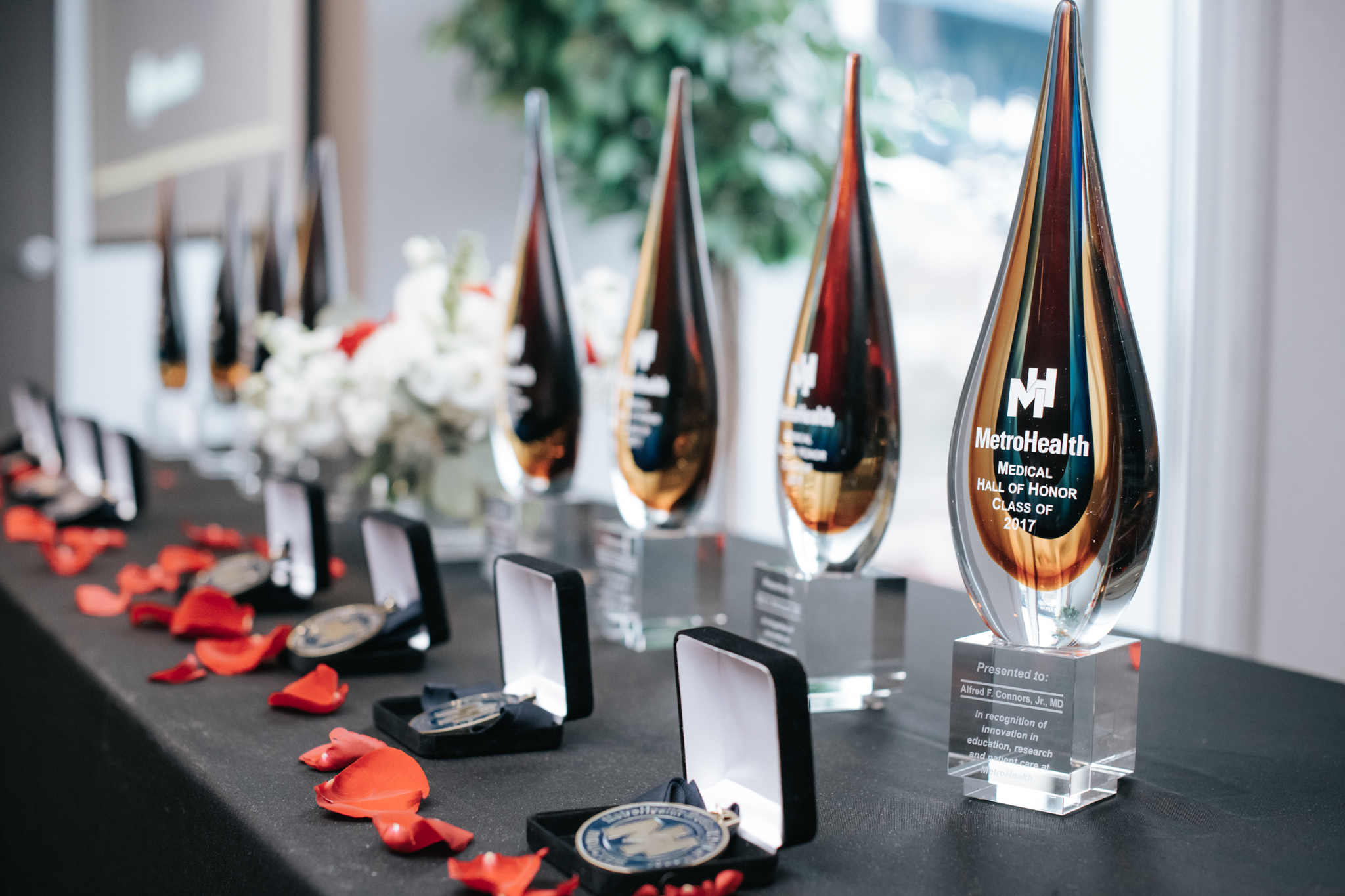 Hall of Honor medals and trophies for inductees