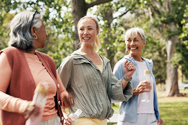 A group walking on a park trail