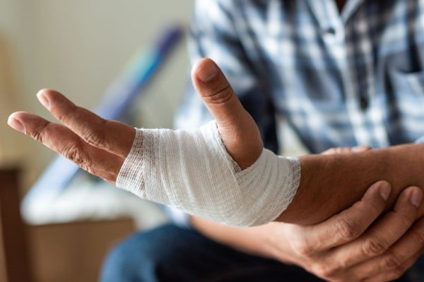 A bandaged hand