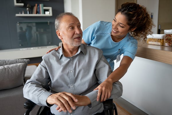 Social worker talking with patient