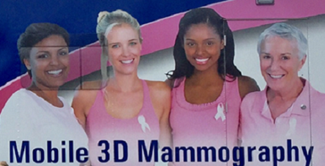 graphic on mobile mammography van with women