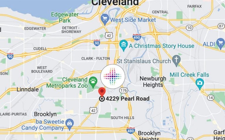 Map of Cleveland with Rehabilitation location at 4229 Pearl Road