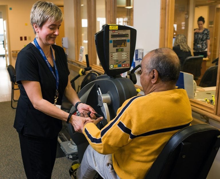 Rehabilitation patient using specialized equipment